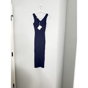 KLARRA Navy Blue Maxi Dress Sleeveless V-Neck Knit Stretch Size XS NWT